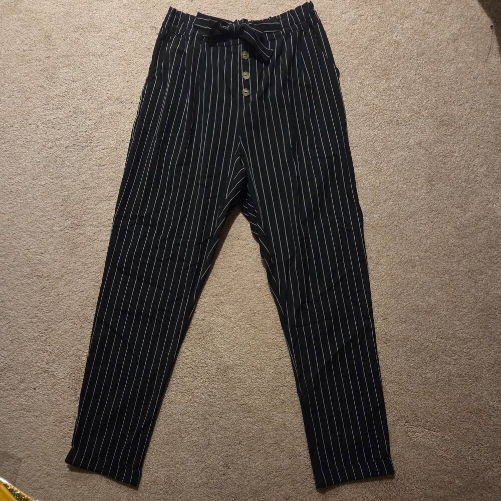 H&M Black Pinstripe Straight Leg Pants